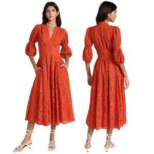 Cult Gaia Willow Maxi Dress Floral Embroidery Lace Madeira Orange Romance XS